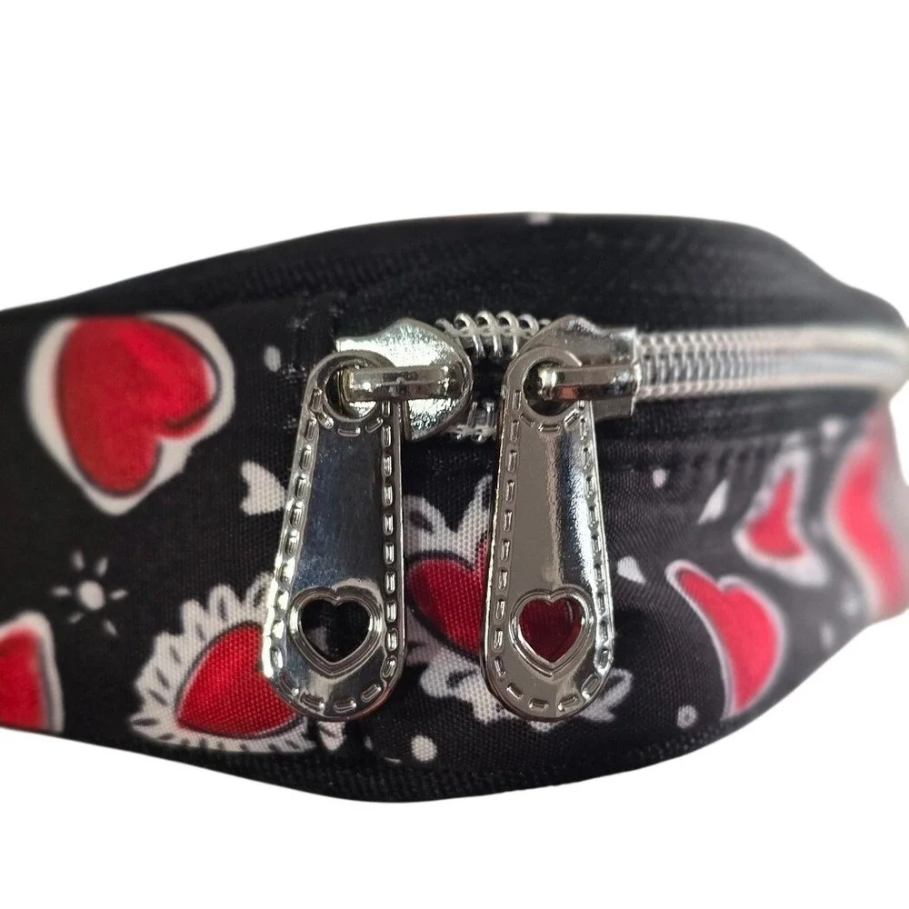 Brighton Love Heart Print Travel Jewelry Case Organizer Black Red White Zip